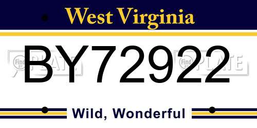 BY72922 West Virginia License Plate