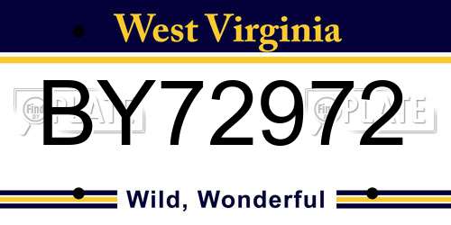 BY72972 West Virginia License Plate