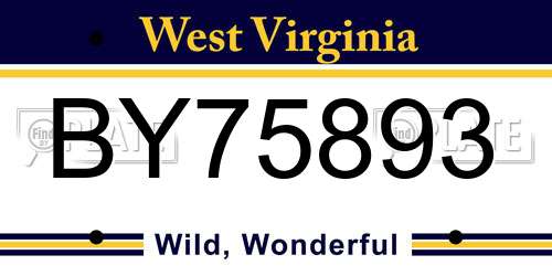 BY75893 West Virginia License Plate
