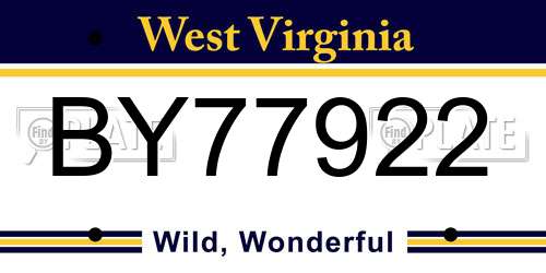 BY77922 West Virginia License Plate