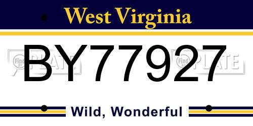 BY77927 West Virginia License Plate