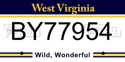 BY77954 West Virginia License Plate