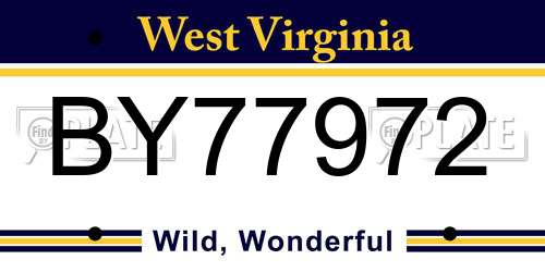 BY77972 West Virginia License Plate