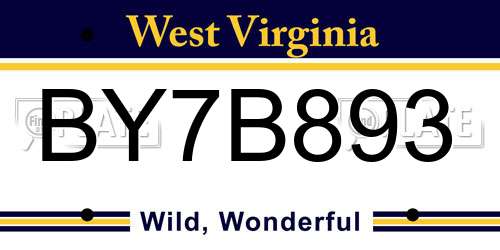 BY7B893 West Virginia License Plate
