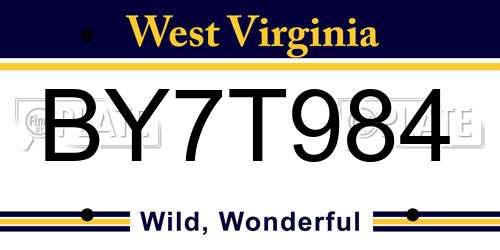 BY7T984 West Virginia License Plate