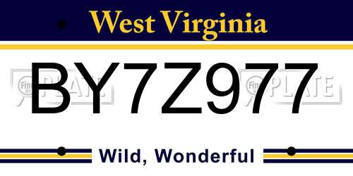 BY7Z977 West Virginia License Plate