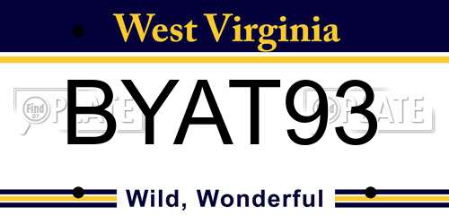BYAT93 West Virginia License Plate