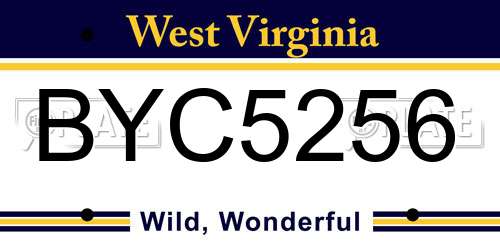 BYC5256 West Virginia License Plate
