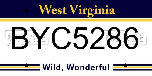 BYC5286 West Virginia License Plate