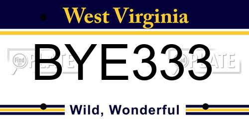 BYE333 West Virginia License Plate