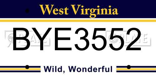 BYE3552 West Virginia License Plate