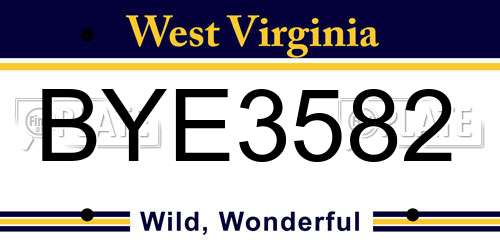 BYE3582 West Virginia License Plate