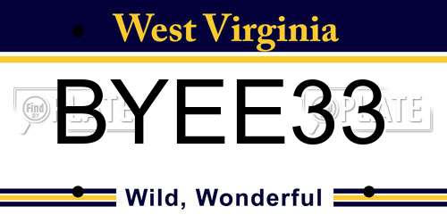 BYEE33 West Virginia License Plate