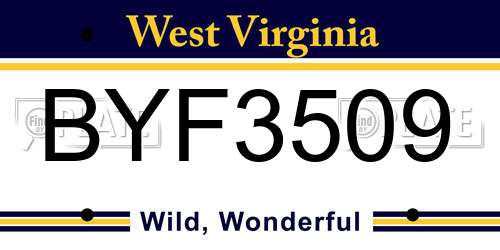 BYF3509 West Virginia License Plate