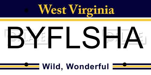 BYFLSHA West Virginia License Plate