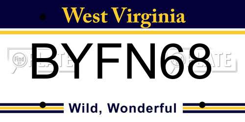 BYFN68 West Virginia License Plate