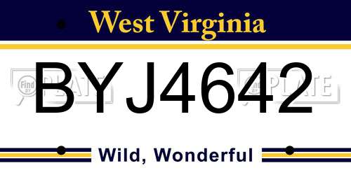 BYJ4642 West Virginia License Plate