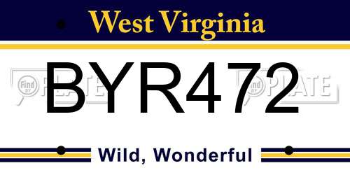 BYR472 West Virginia License Plate