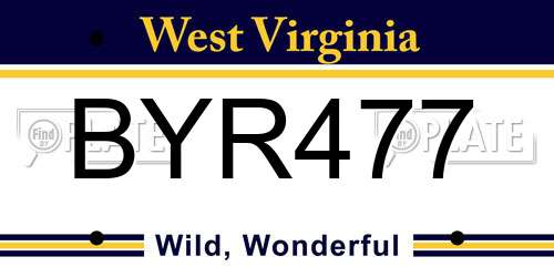 BYR477 West Virginia License Plate