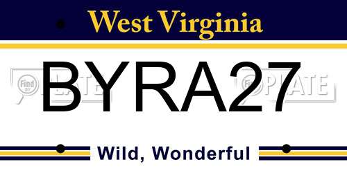 BYRA27 West Virginia License Plate