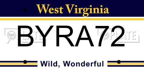 BYRA72 West Virginia License Plate