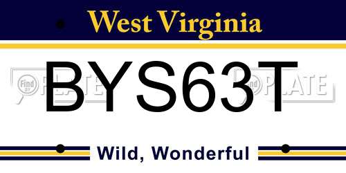 BYS63T West Virginia License Plate