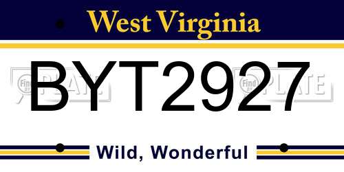 BYT2927 West Virginia License Plate