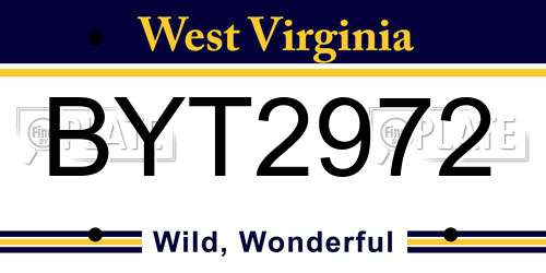 BYT2972 West Virginia License Plate