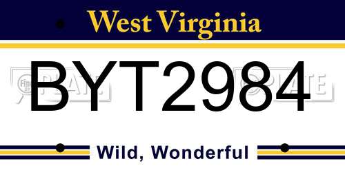 BYT2984 West Virginia License Plate