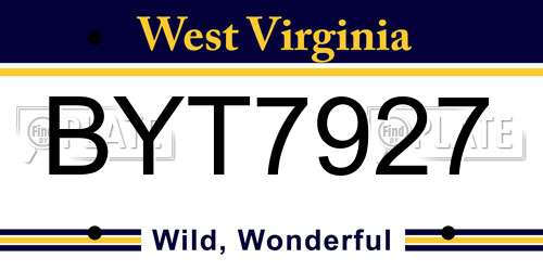 BYT7927 West Virginia License Plate