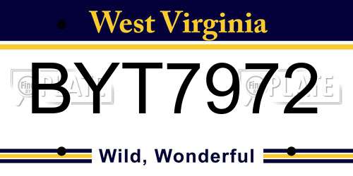 BYT7972 West Virginia License Plate