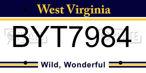 BYT7984 West Virginia License Plate