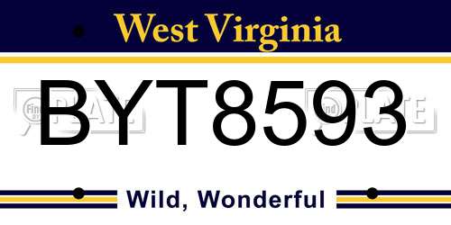 BYT8593 West Virginia License Plate
