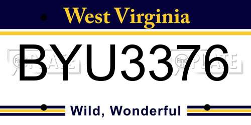 BYU3376 West Virginia License Plate