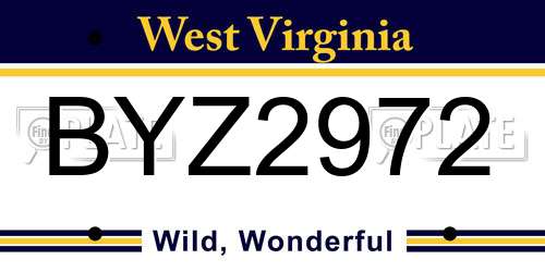 BYZ2972 West Virginia License Plate
