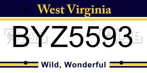BYZ5593 West Virginia License Plate