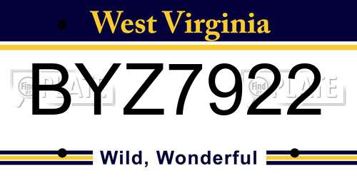 BYZ7922 West Virginia License Plate
