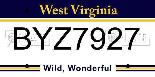 BYZ7927 West Virginia License Plate
