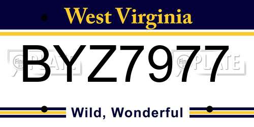 BYZ7977 West Virginia License Plate