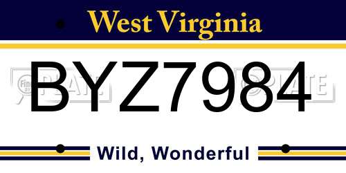 BYZ7984 West Virginia License Plate