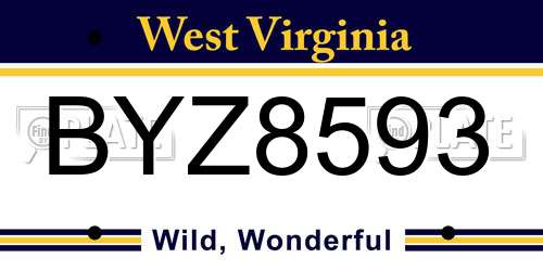BYZ8593 West Virginia License Plate