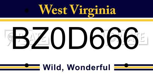 BZ0D666 West Virginia License Plate