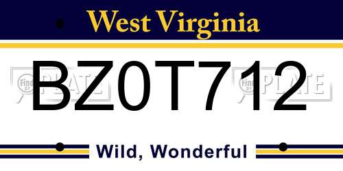 BZ0T712 West Virginia License Plate