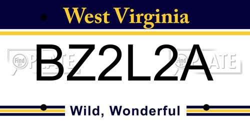 BZ2L2A West Virginia License Plate