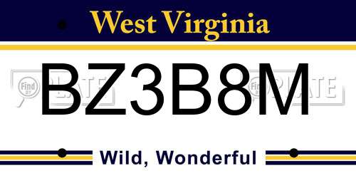 BZ3B8M West Virginia License Plate