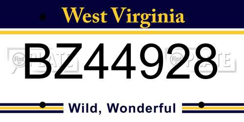 BZ44928 West Virginia License Plate