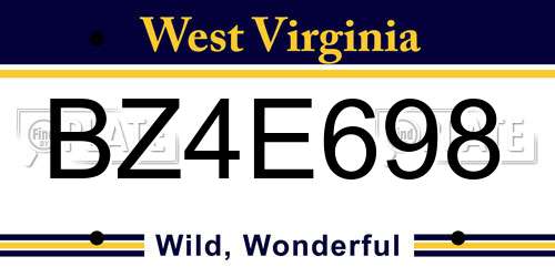 BZ4E698 West Virginia License Plate