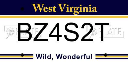 BZ4S2T West Virginia License Plate
