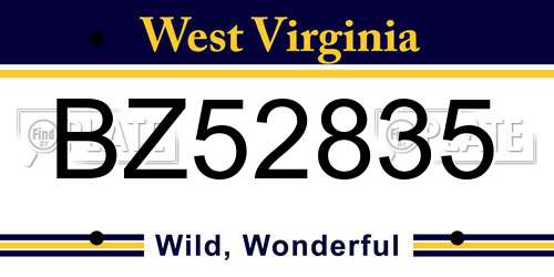 BZ52835 West Virginia License Plate