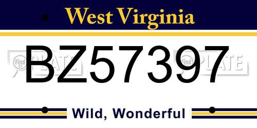 BZ57397 West Virginia License Plate
